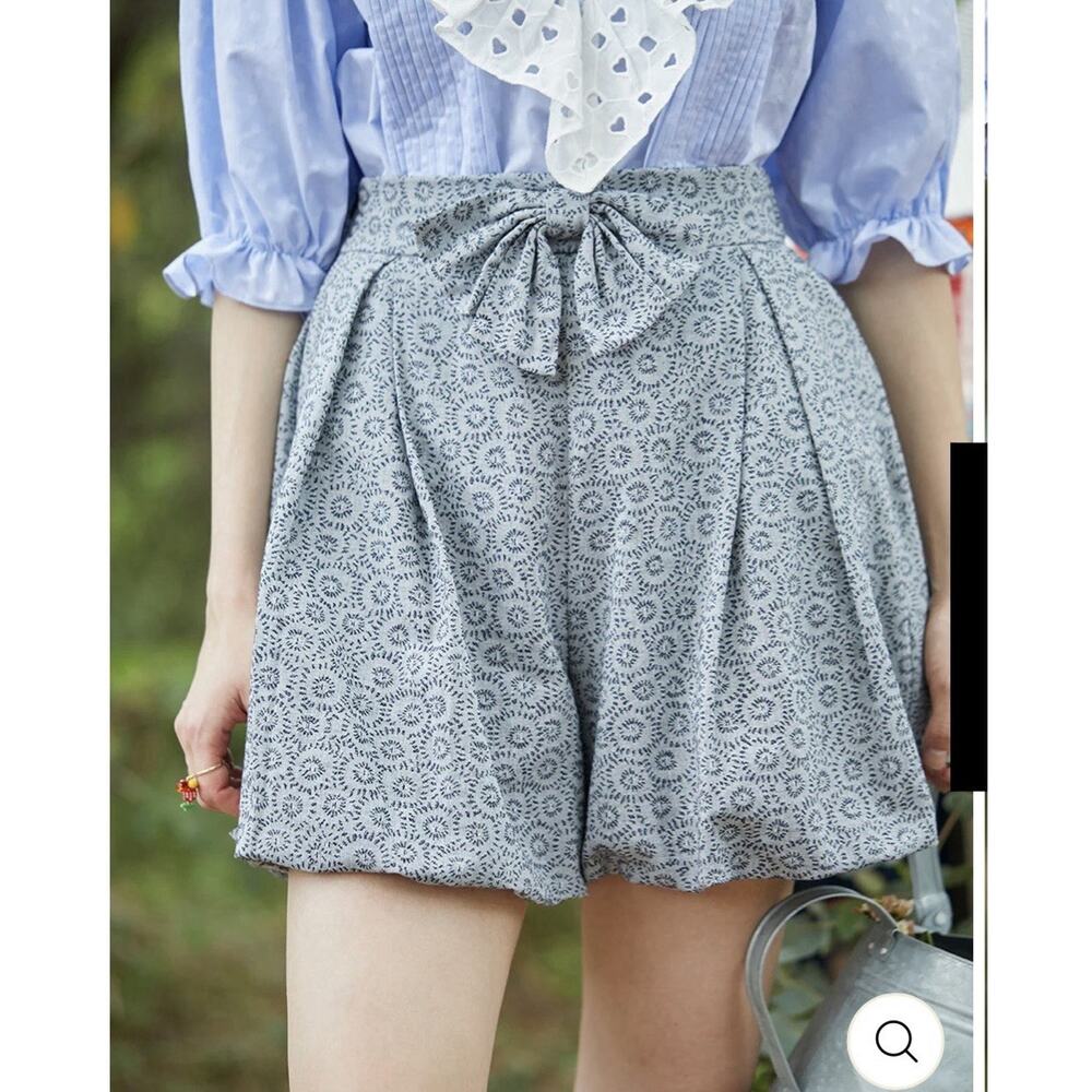 Unlogical Poem Vintage Bow‎ Jacquard High Waist Lantern Shorts Gray Size S Artsy